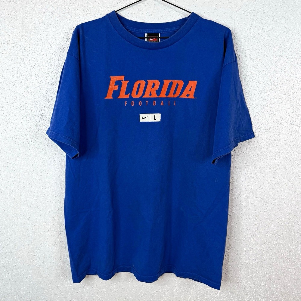 Nike Florida Gators Football Team Logo Shirt Blue Orange Men's Size L